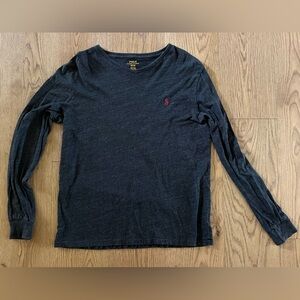 Polo Ralph Lauren Dark Gray Embroidered Logo Long Sleeve V-Neck T-Shirt Men M